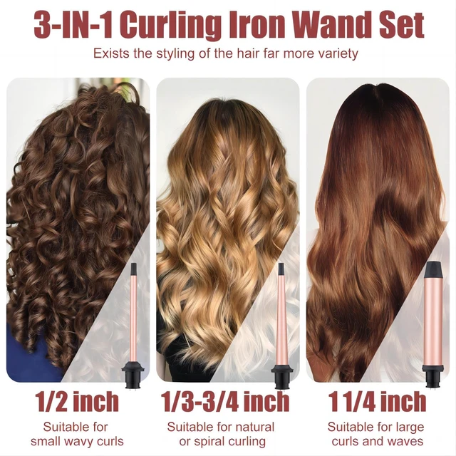 Alt view image 9 of 14 - 3 in 1 Curling Wand Set - SIQUER Hair Waver Curling Iron for Women | 3 Interchangable Ceramic Beach Waves Wands 1/2 Inch to 1 1/4 Inch Fast Heating Up Hair Curler with Box (Rose, Black)