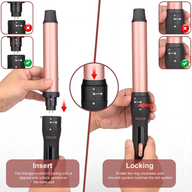 Alt view image 12 of 14 - 3 in 1 Curling Wand Set - SIQUER Hair Waver Curling Iron for Women | 3 Interchangable Ceramic Beach Waves Wands 1/2 Inch to 1 1/4 Inch Fast Heating Up Hair Curler with Box (Rose, Black)