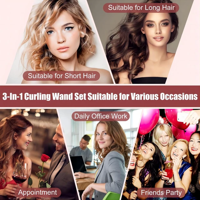 Alt view image 14 of 14 - 3 in 1 Curling Wand Set - SIQUER Hair Waver Curling Iron for Women | 3 Interchangable Ceramic Beach Waves Wands 1/2 Inch to 1 1/4 Inch Fast Heating Up Hair Curler with Box (Rose, Black)