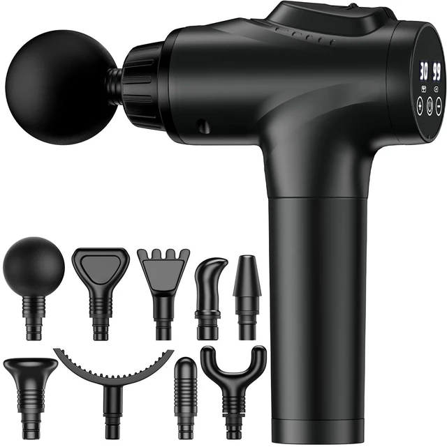Alt view image 8 of 14 - Massage Gun, Muscle Massage Gun for Athletes Handheld Electric Deep Tissue Back Massager, Percussion Massage Device for Pain Relief with 30 Speed Levels 9 Heads Black