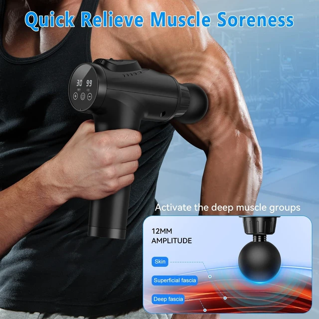 Alt view image 13 of 14 - Massage Gun, Muscle Massage Gun for Athletes Handheld Electric Deep Tissue Back Massager, Percussion Massage Device for Pain Relief with 30 Speed Levels 9 Heads Black