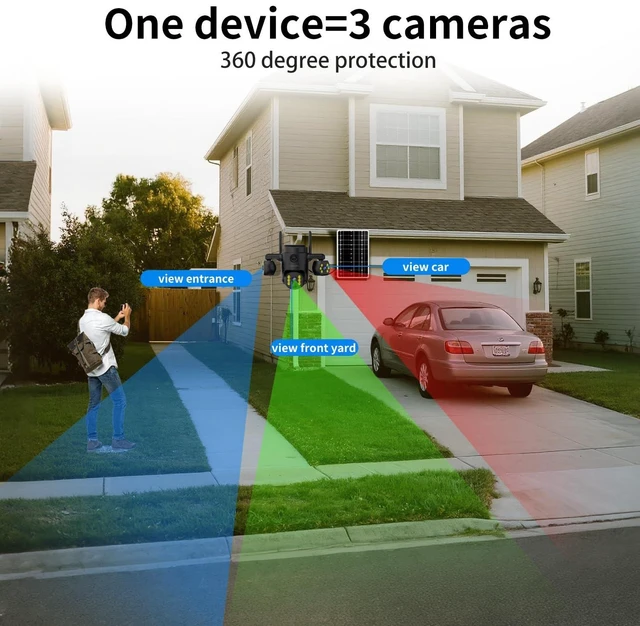 Alt view image 10 of 14 - Triple Lens Outdoor Wireless Security Camera, Outdoor Cameras for Home Security, Color Night Vision, Outdoor Camera Two Way Audio for Home and Farm