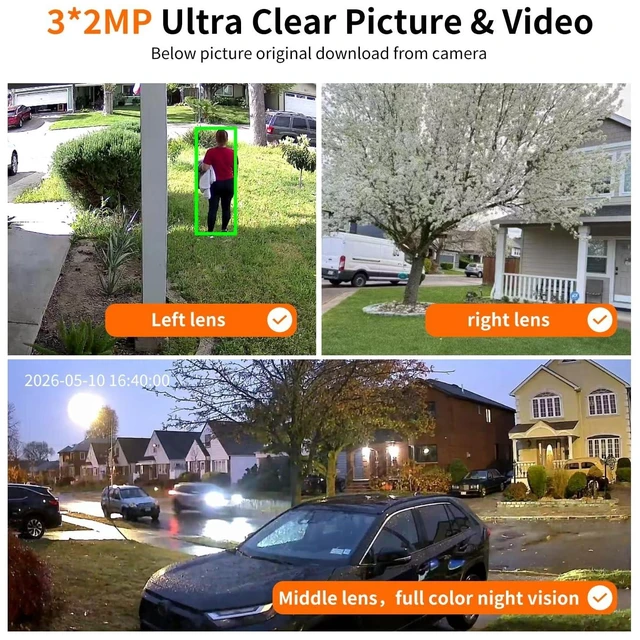 Alt view image 11 of 14 - Triple Lens Outdoor Wireless Security Camera, Outdoor Cameras for Home Security, Color Night Vision, Outdoor Camera Two Way Audio for Home and Farm