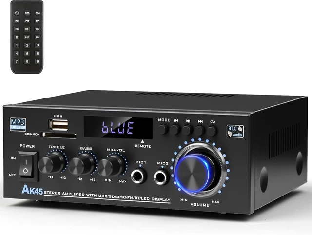 Alt view image 8 of 14 - AK45 Bluetooth 5.0 Audio Amplifier 400W 2 Channel Stereo Receiver | FM Radio, USB/SD Card Playback, MIC Input, Remote Control, Suitable for Home Theater Passive Speakers