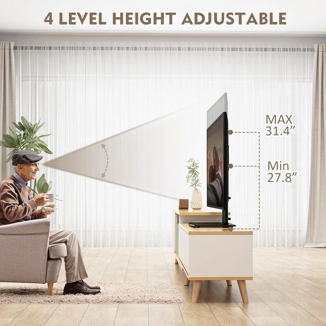 Alt view image 11 of 14 - Universal Swivel TV Stand/Base Table Top TV Stand 32 to 65 inch TVs 80 Degree Swivel, 4 Level Height Adjustable, Heavy Duty Tempered Glass Base, Holds up to 88lbs Screens, HT04B-002