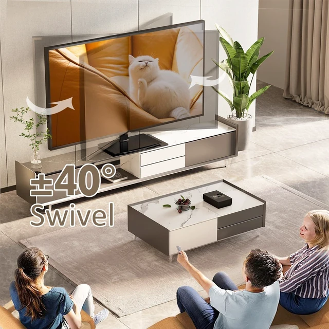 Alt view image 9 of 14 - Universal Swivel TV Stand/Base Table Top TV Stand 32 to 65 inch TVs 80 Degree Swivel, 4 Level Height Adjustable, Heavy Duty Tempered Glass Base, Holds up to 88lbs Screens, HT04B-002