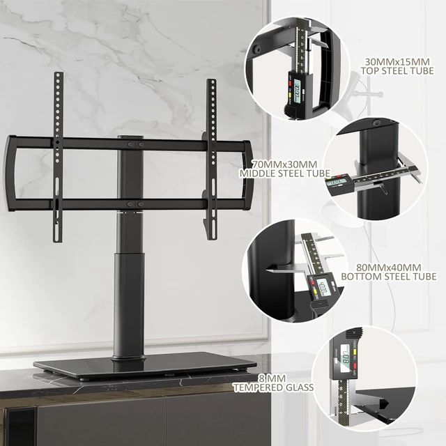 Alt view image 13 of 14 - Universal Swivel TV Stand/Base Table Top TV Stand 32 to 65 inch TVs 80 Degree Swivel, 4 Level Height Adjustable, Heavy Duty Tempered Glass Base, Holds up to 88lbs Screens, HT04B-002