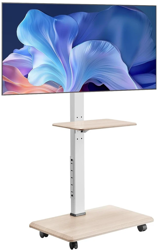 Alt view image 8 of 14 - Rolling TV Stand, Mobile TV Cart for 32-70 Inch Screens, 25° Left-Right Rotation and Height Adjustable TV Mount with Tray, Holds up to 88 lbs for Corner, Bedroom, Outdoor, Max VESA 600x400mm