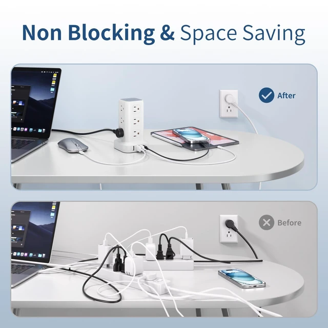 Alt view image 11 of 14 - Power Strip 10 FT Cord, Power Strip Tower with 4 USB Ports (1USB C), Extension Cord with 12 AC Multiple Outlets, Home Office Supplies Desk Accessories, Dorm Room Essentials