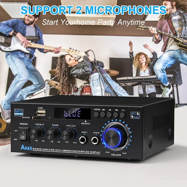 Alt view image 13 of 14 - AK45 Bluetooth 5.0 Audio Amplifier 400W 2 Channel Stereo Receiver | FM Radio, USB/SD Card Playback, MIC Input, Remote Control, Suitable for Home Theater Passive Speakers