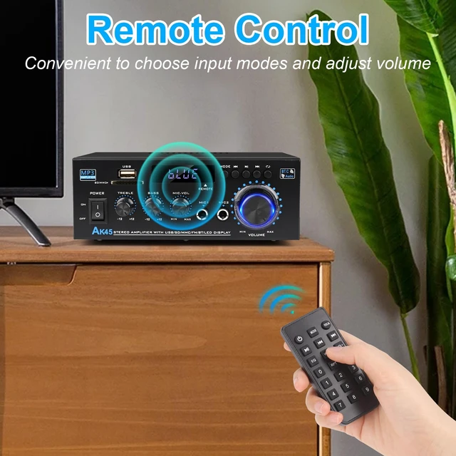 Alt view image 12 of 14 - AK45 Bluetooth 5.0 Audio Amplifier 400W 2 Channel Stereo Receiver | FM Radio, USB/SD Card Playback, MIC Input, Remote Control, Suitable for Home Theater Passive Speakers