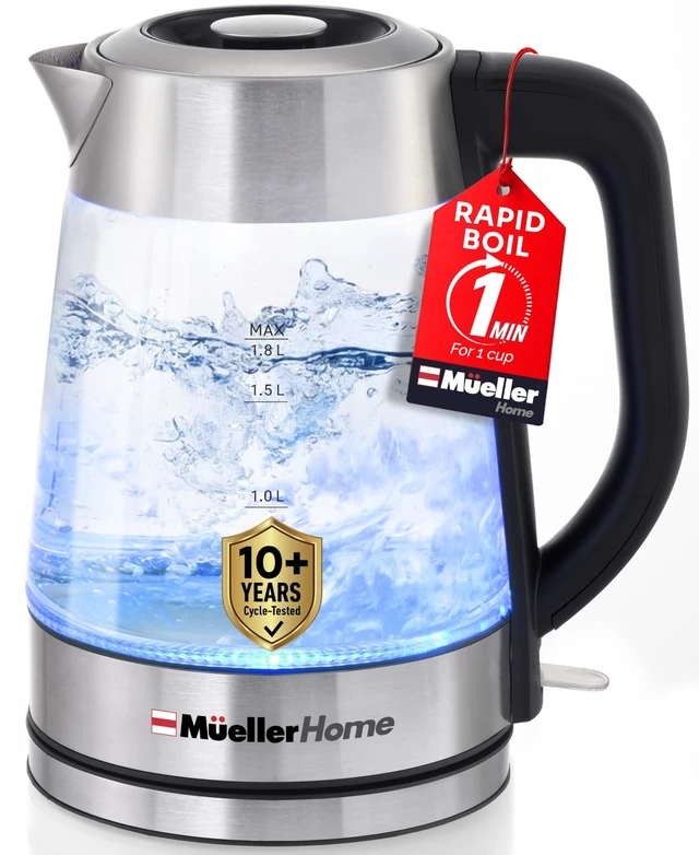 Alt view image 8 of 14 - MUELLER HOME Rapid Boil Electric Tea Kettle 1.8L, BPA-Free Hot Water Boiler | Borosilicate Glass & Stainless Steel, LED Light, Auto Shut-Off, Boil Dry Protection Fast Water Heater, Kitchen Appliances