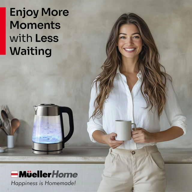 Alt view image 13 of 14 - MUELLER HOME Rapid Boil Electric Tea Kettle 1.8L, BPA-Free Hot Water Boiler | Borosilicate Glass & Stainless Steel, LED Light, Auto Shut-Off, Boil Dry Protection Fast Water Heater, Kitchen Appliances