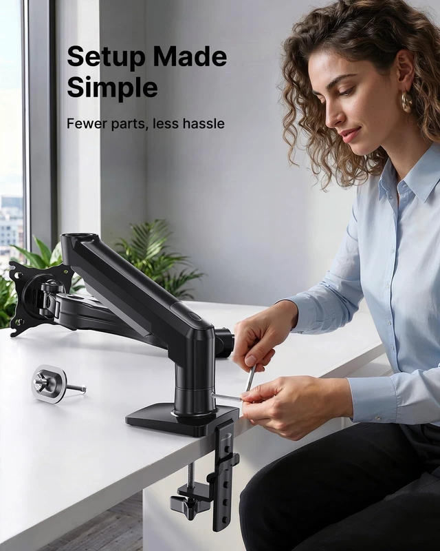 Alt view image 10 of 14 - FlowLift Single Monitor Mount, 13 to 32 Inch Monitor Arm, Adjustable Monitor Stand, Vesa Mount with Clamp and Grommet Base - Fits 4.4 to 19.8lbs LCD Computer Monitors