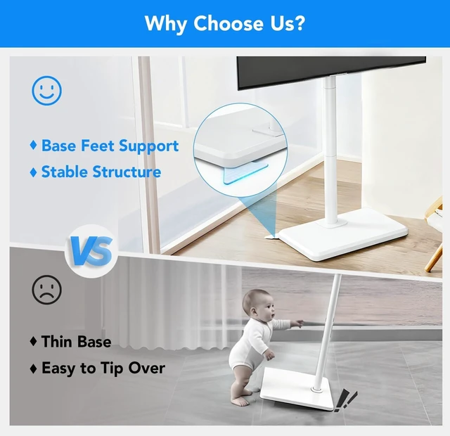 Alt view image 10 of 14 - Floor TV Stand with Mount for 26-60 inch TVs up to 77 lbs, Height Adjustable Swivel Tilt,Tall Standing TV Stand with Wood Base, Saving Space Design for Bedroom, Living Room and Corner, White