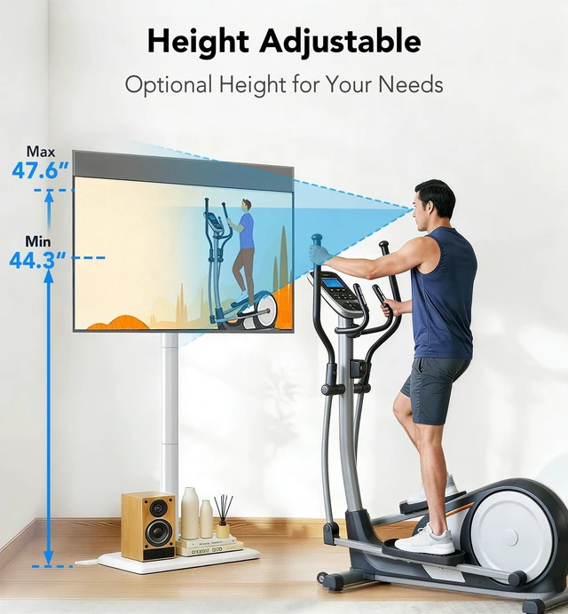 Alt view image 11 of 14 - Floor TV Stand with Mount for 26-60 inch TVs up to 77 lbs, Height Adjustable Swivel Tilt,Tall Standing TV Stand with Wood Base, Saving Space Design for Bedroom, Living Room and Corner, White