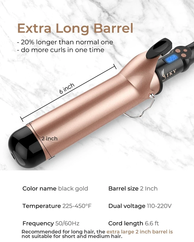 Alt view image 12 of 14 - 2 inch Curling Iron Extra Large,Long Barrel Curling Wand for Long Hair | Loose Curls,Dual Voltage Curling Iron,225-450°F,2 inch Extra Big Curling Wand,Ceramic Tourmaline Curl Iron,Auto Shut Off