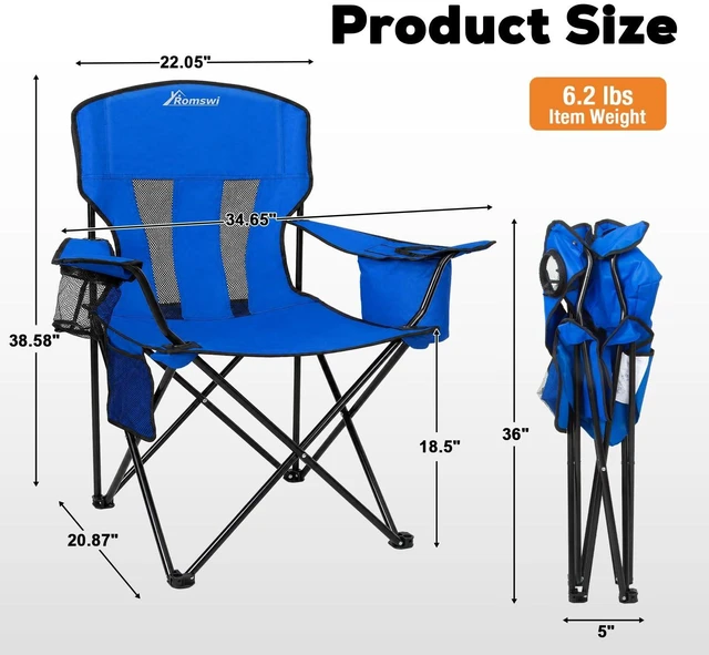 Alt view image 10 of 14 - Camping Chairs for Adults 2 Pack, Folding Chair with 4-Can Cooler Bag & Cup Holder, Portable Heavy Duty Outdoor Chair with Mesh Back for Camping, Beach, Lawn, Fishing, Blue