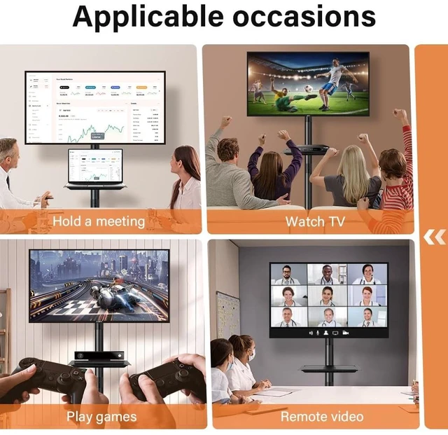 Alt view image 12 of 14 - Mobile TV Cart for 23 to 65 inch LCD LED Flat Screen/Curved TVs Floor TV Stand on Wheels with Height Adjustable Shelf Max VESA 400x400mm Rolling Floor TV Trolley Holds up to 88lbs