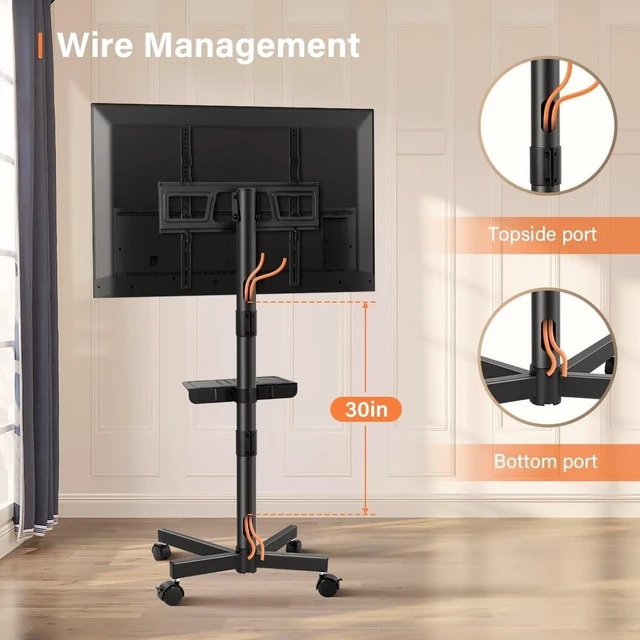 Alt view image 13 of 14 - Mobile TV Cart for 23 to 65 inch LCD LED Flat Screen/Curved TVs Floor TV Stand on Wheels with Height Adjustable Shelf Max VESA 400x400mm Rolling Floor TV Trolley Holds up to 88lbs