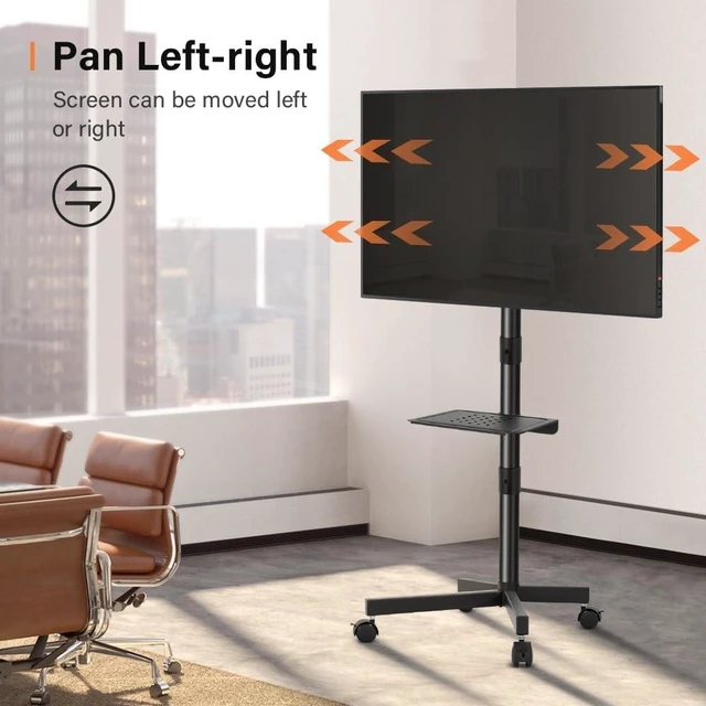 Alt view image 14 of 14 - Mobile TV Cart for 23 to 65 inch LCD LED Flat Screen/Curved TVs Floor TV Stand on Wheels with Height Adjustable Shelf Max VESA 400x400mm Rolling Floor TV Trolley Holds up to 88lbs