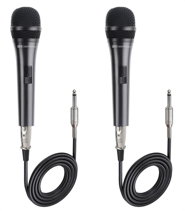 Alt view image 8 of 14 - 2-Pack Cardioid Dynamic Vocal Microphones with 15ft Cable | 6.35mm Wired Microphone, for Singing and Karaoke, Compatible with Singing Machine