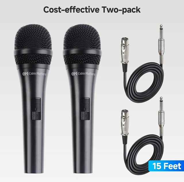 Alt view image 14 of 14 - 2-Pack Cardioid Dynamic Vocal Microphones with 15ft Cable | 6.35mm Wired Microphone, for Singing and Karaoke, Compatible with Singing Machine