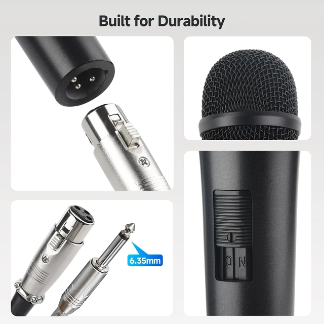 Alt view image 13 of 14 - 2-Pack Cardioid Dynamic Vocal Microphones with 15ft Cable | 6.35mm Wired Microphone, for Singing and Karaoke, Compatible with Singing Machine