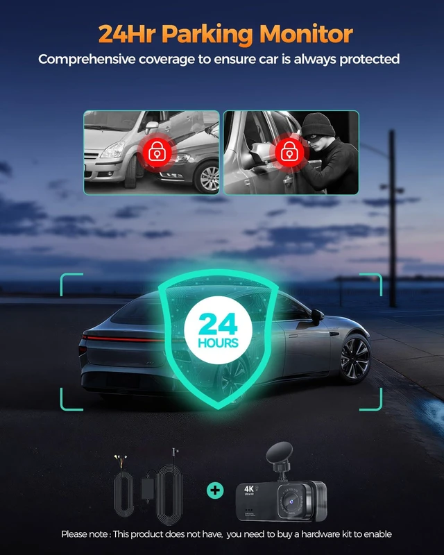 Alt view image 13 of 14 - Dash Camera for Cars, 4K+1080P Dash Cam Front and Rear with 5G WiFi | Built-in 32GB Card, Night Vision, G-Sensor, 24H Parking Mode, Loop Recording