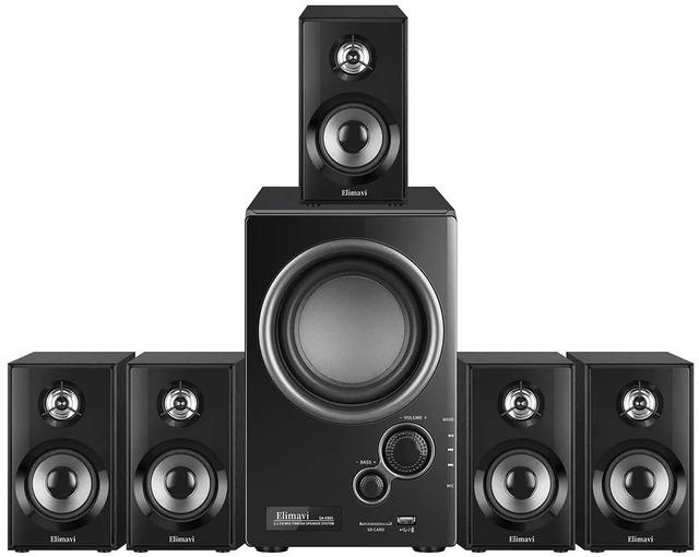 Alt view image 14 of 14 - 5.1 Home Theater Surround Sound System with 5.5-Inch Subwoofer | 200W Peak Power, Five 2.5-Inch Speakers, MDF Cabinets, USB, RCA, AUX and Wireless Audio Inputs