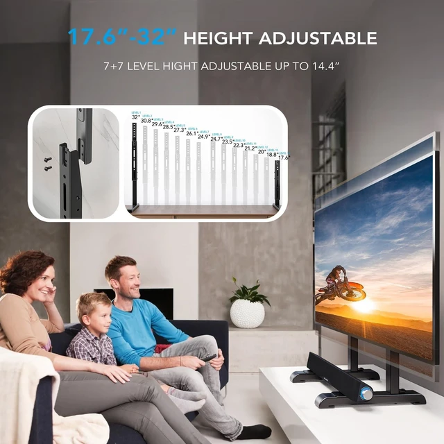 Alt view image 9 of 14 - Universal TV Stand, Table Top TV Stand Base Wobble Replacement for Most 24 to 80 Inch LCD LED TVs, 7 Height Adjustable TV Legs Hold up to 150lbs, Max VESA 800x500mm, Black AX10TB02