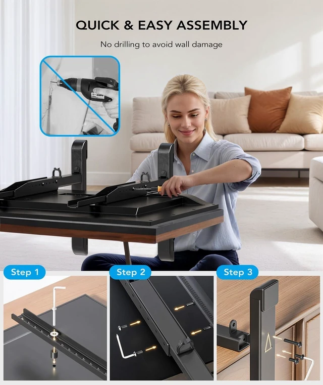 Alt view image 14 of 14 - Universal TV Stand, Table Top TV Stand Base Wobble Replacement for Most 24 to 80 Inch LCD LED TVs, 7 Height Adjustable TV Legs Hold up to 150lbs, Max VESA 800x500mm, Black AX10TB02