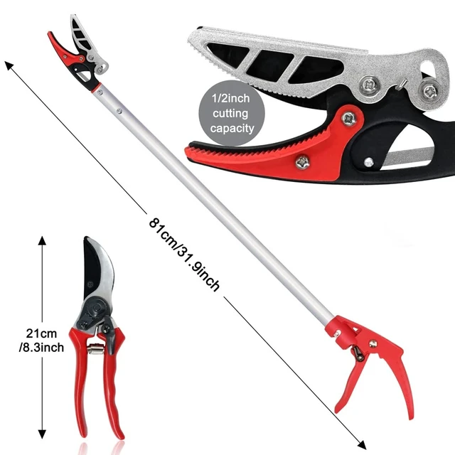Alt view image 13 of 14 - 32-Inch Cut and Hold Pruners, Long-Reach Tree Pruner with Rotating Cutter Head, Long Pruning Shears for Garden, Fruit Picking, Branches Trimming