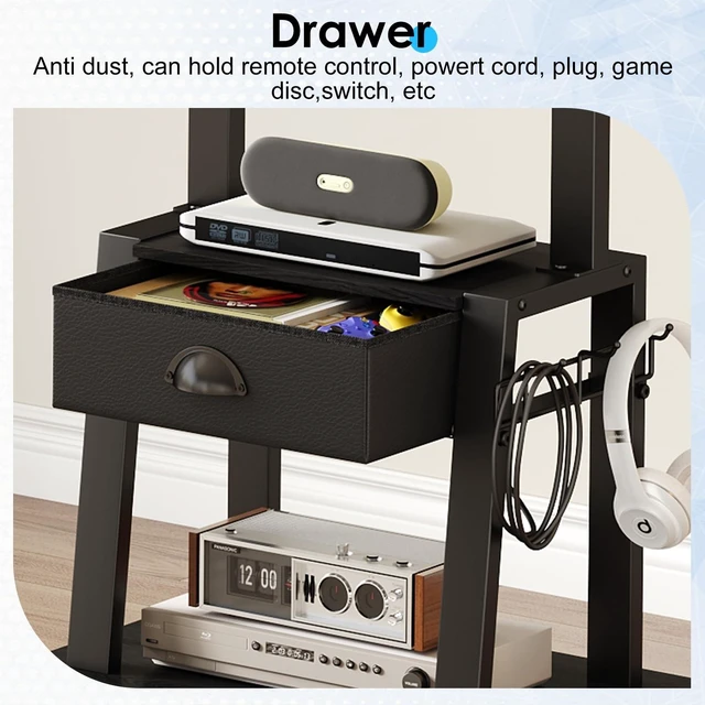 Alt view image 13 of 14 - Mobile TV Stand with Drawer for 23-60 Inch TVs,Tilt Rolling TV Cart on Wheels with 2 Shelves Adjustable Height Portable TV Stand for Bedroom/Living Room Holds up to 50 lbs Max VESA 400x400mm
