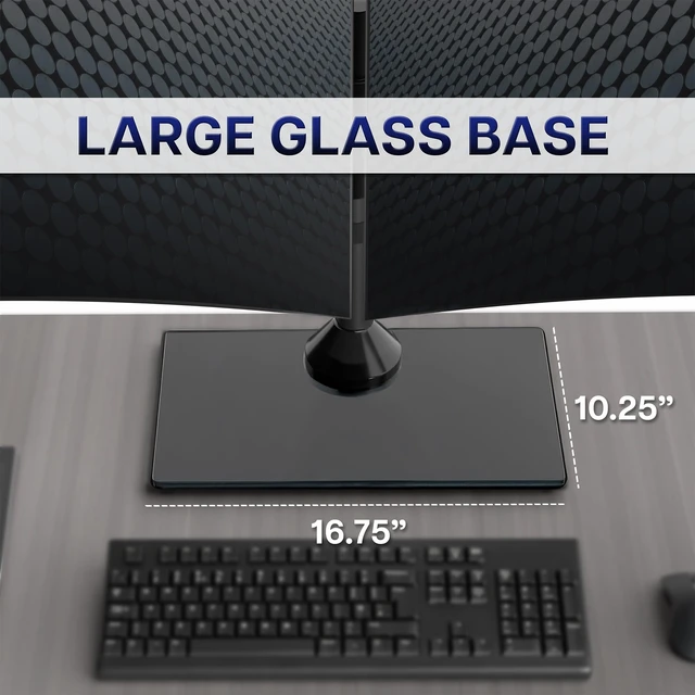 Alt view image 10 of 14 - Freestanding Dual Monitor Stand with Sleek Glass Base and Adjustable Arms, Mounts 2 Screens up to 32 inch and 22 lbs Each, Black, STAND-V002FG