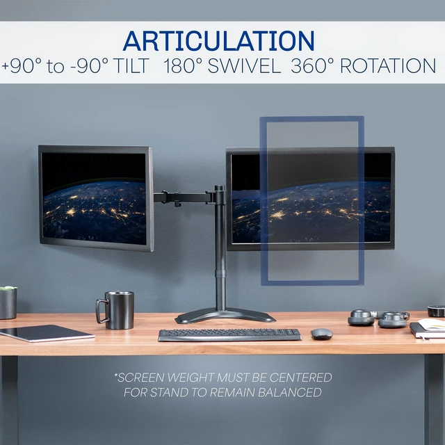 Alt view image 11 of 14 - STAND-V002F Dual LED LCD Monitor Free-Standing Desk Stand for 2 Screens up to 27 Inch Heavy-Duty Fully Adjustable Arms with Max VESA 100x100mm