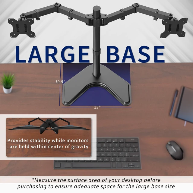 Alt view image 12 of 14 - STAND-V002F Dual LED LCD Monitor Free-Standing Desk Stand for 2 Screens up to 27 Inch Heavy-Duty Fully Adjustable Arms with Max VESA 100x100mm
