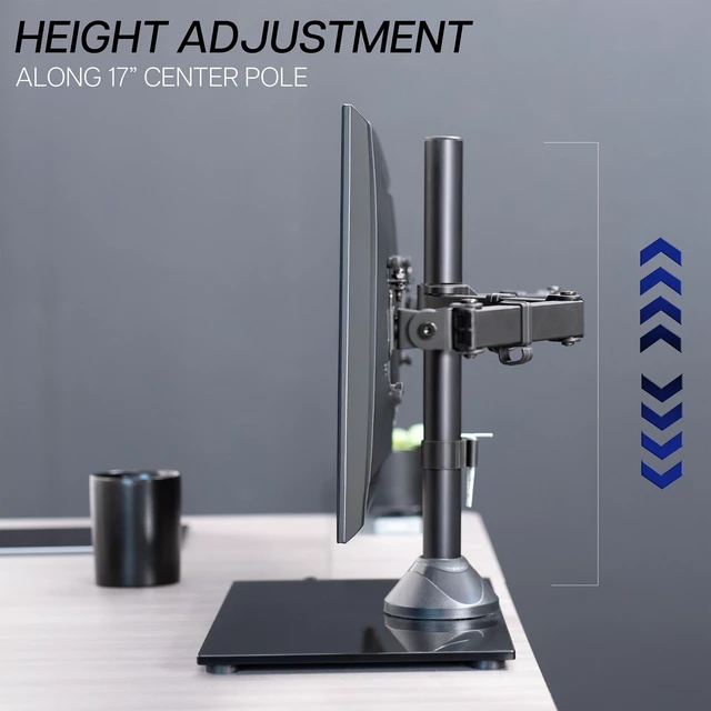 Alt view image 14 of 14 - Freestanding Dual Monitor Stand with Sleek Glass Base and Adjustable Arms, Mounts 2 Screens up to 32 inch and 22 lbs Each, Black, STAND-V002FG