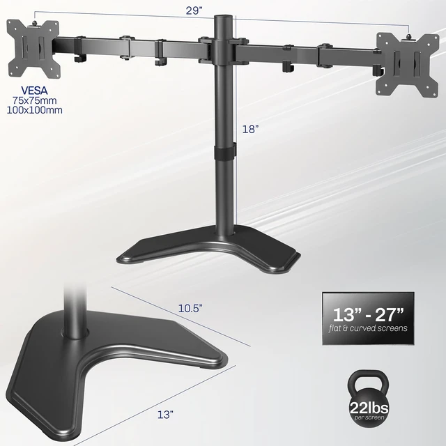Alt view image 10 of 14 - STAND-V002F Dual LED LCD Monitor Free-Standing Desk Stand for 2 Screens up to 27 Inch Heavy-Duty Fully Adjustable Arms with Max VESA 100x100mm