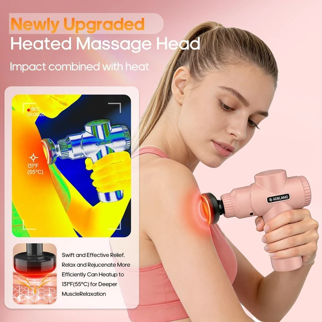 Alt view image 9 of 14 - Birthday Gifts for Women Massage Gun with Heat deep Tissue Pink | Mini Portable Travel Massager Percussion Muscle Back Massage Gun Pain Relief Body Handheld Massage tools Carrying Case LED