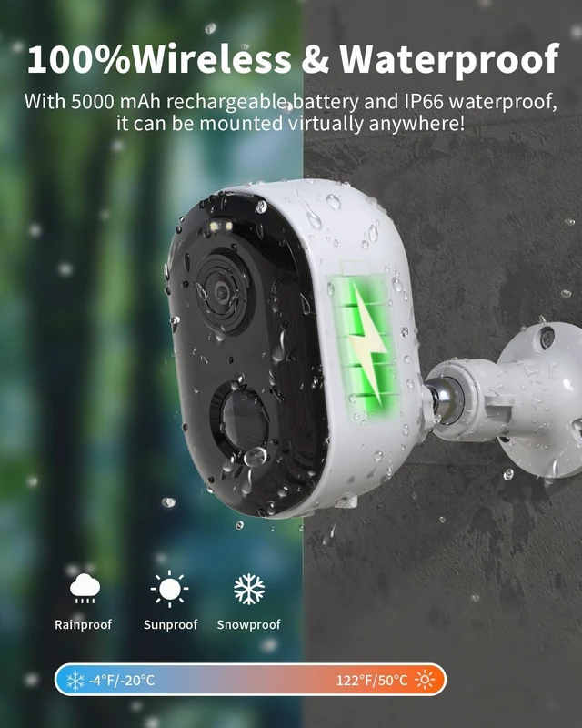 Alt view image 9 of 14 - Security Cameras Wireless Outdoor, Battery Powered 2k Color Night Vision, AI Motion Detection Spotlight Siren, IP66 Weatherproof, 2-Way Talk, SD/Cloud Storage, 2.4Ghz WiFi Cameras for Home Security
