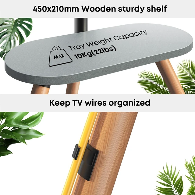 Alt view image 10 of 14 - Easel TV-Stand for 43-65 TVs - Tripod, Swivel, Portable, Black Walnut | Height Adjustable, Wooden Tray, Max VESA 400x400mm, for living room, corner TV mounting, Tripod TV stand