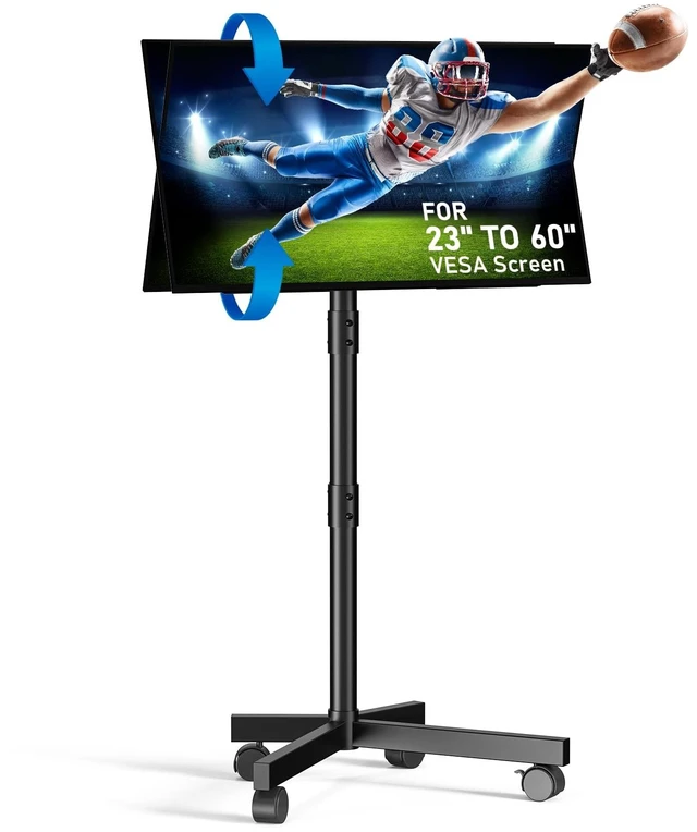 Alt view image 8 of 14 - Rolling TV Stand, Mobile TV Stand for 23-60 Inch LCD LED TVs, Black | Outdoor TV Stand on Locking Wheels, Tilt Portable TV Stand for Bedroom and Living Room, Holds up to 88Lbs, Max VESA 400x400mm