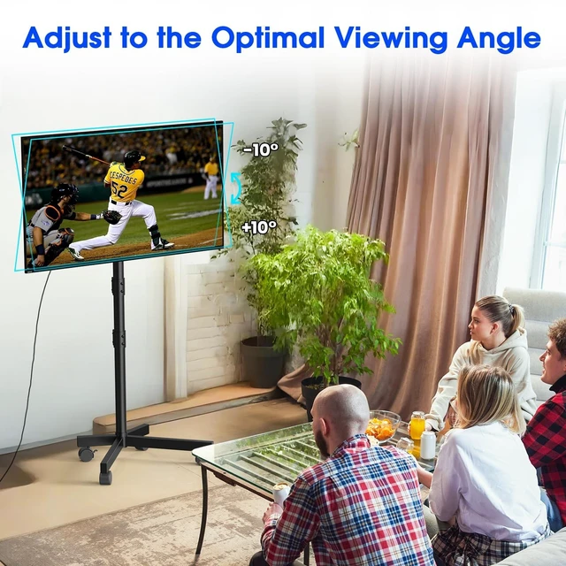 Alt view image 10 of 14 - Rolling TV Stand, Mobile TV Stand for 23-60 Inch LCD LED TVs, Black | Outdoor TV Stand on Locking Wheels, Tilt Portable TV Stand for Bedroom and Living Room, Holds up to 88Lbs, Max VESA 400x400mm