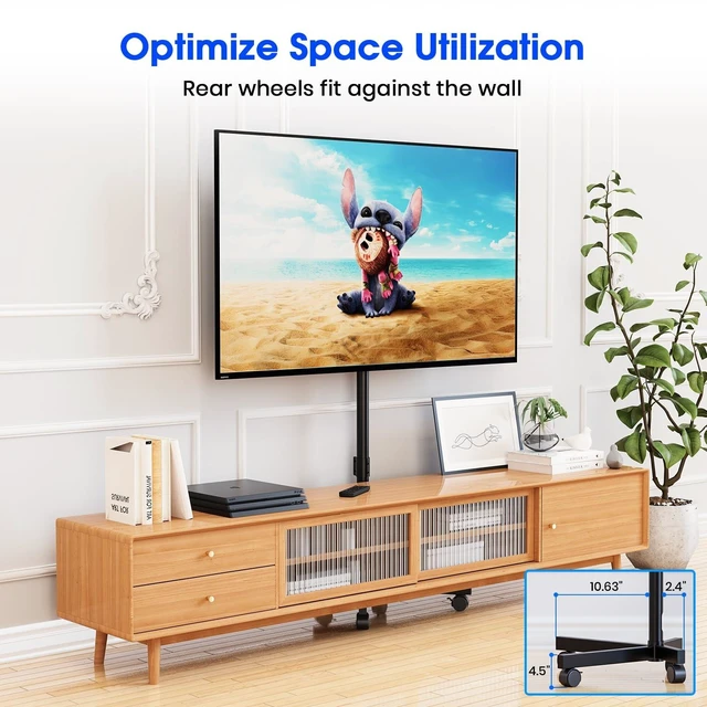 Alt view image 12 of 14 - Rolling TV Stand, Mobile TV Stand for 23-60 Inch LCD LED TVs, Black | Outdoor TV Stand on Locking Wheels, Tilt Portable TV Stand for Bedroom and Living Room, Holds up to 88Lbs, Max VESA 400x400mm