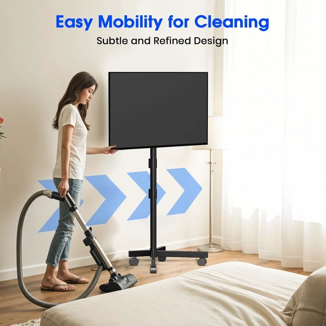 Alt view image 13 of 14 - Rolling TV Stand, Mobile TV Stand for 23-60 Inch LCD LED TVs, Black | Outdoor TV Stand on Locking Wheels, Tilt Portable TV Stand for Bedroom and Living Room, Holds up to 88Lbs, Max VESA 400x400mm