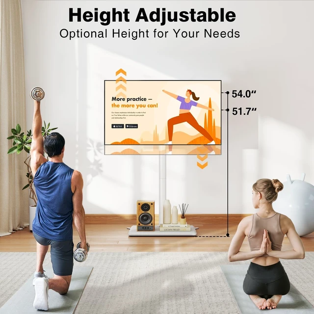 Alt view image 9 of 14 - Universal Floor TV Stand with Mount for Most 32-65 Inch TV up to 88lbs | Height Adjustable TV Floor Stand with Wood Base for Space Saving (WHITE, Wooden Base)