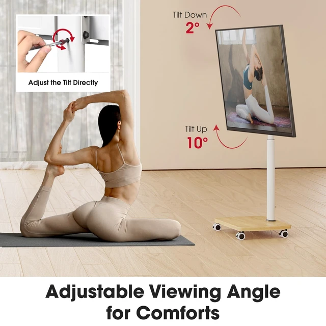 Alt view image 11 of 14 - Rolling TV Stand for 32-65 Inch TVs, Portable Mobile TV Stand on Wheels, 8-Level Height Adjustable TV Cart with Swivel & Tilt Mount for Bedroom/Living Room/Office/Corner
