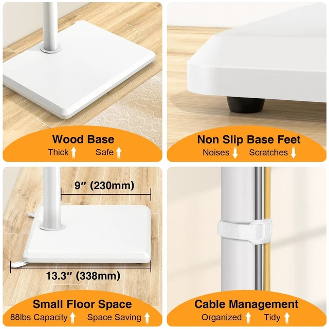 Alt view image 12 of 14 - Universal Floor TV Stand with Mount for Most 32-65 Inch TV up to 88lbs | Height Adjustable TV Floor Stand with Wood Base for Space Saving (WHITE, Wooden Base)