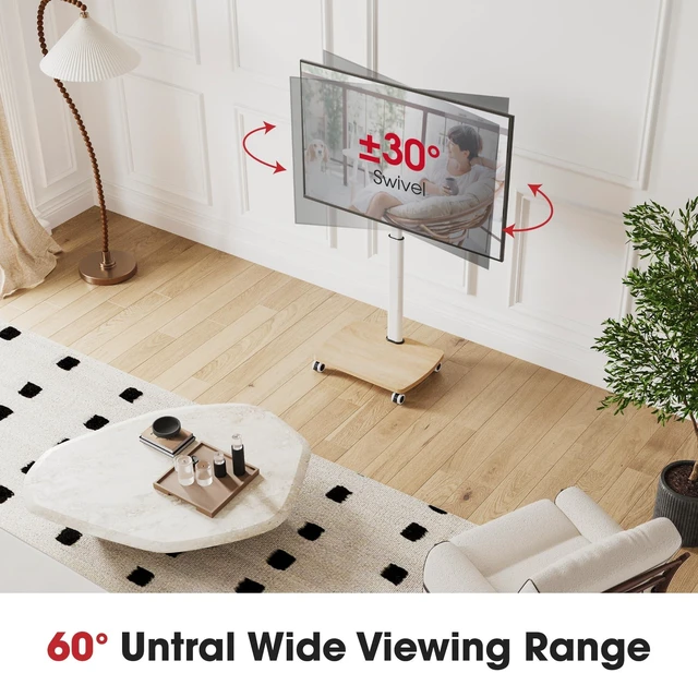 Alt view image 12 of 14 - Rolling TV Stand for 32-65 Inch TVs, Portable Mobile TV Stand on Wheels, 8-Level Height Adjustable TV Cart with Swivel & Tilt Mount for Bedroom/Living Room/Office/Corner